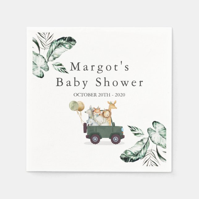 Safari Animals kör med babystölder Greenery Guld Pappersservett (Framsidan)