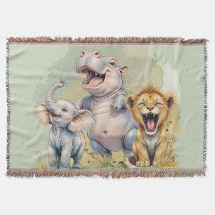Safari Animals Lejona Hippo Elephant Filt