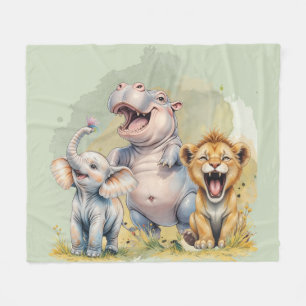 Safari Animals Lejona Hippo Elephant Fleecefilt