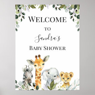 Safari Animals Lejona välkomstskylt för babyskor Poster