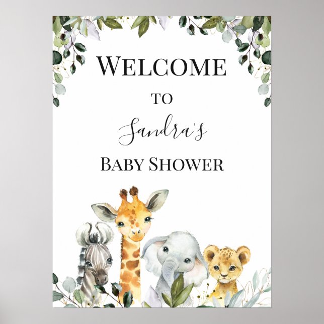 Safari Animals Lejona välkomstskylt för babyskor Poster (Framsidan)