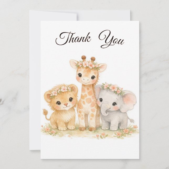 Safari Animals Lion Giraffe Elephant Pink Girl Inbjudningar (Framsida)