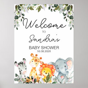 Safari Animals med Lejon välkomstskylt för babysko Poster