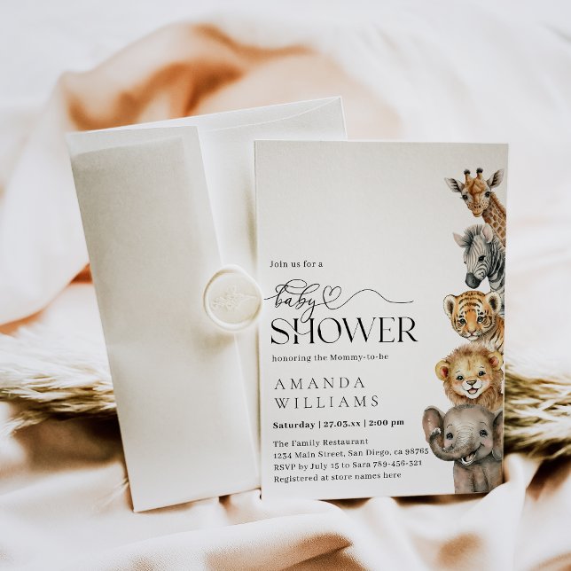 Safari Animals Modern Baby Shower Inbjudningar (Skapare uppladdad)