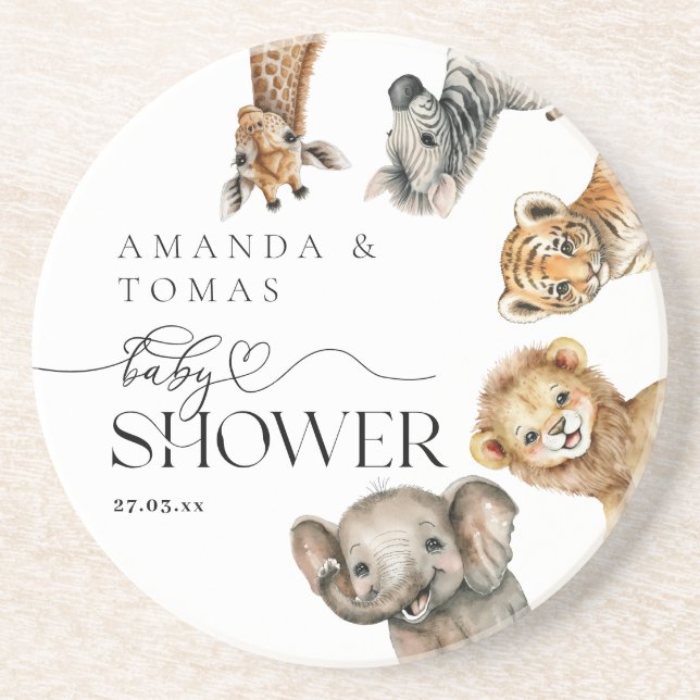 Safari Animals Modern Baby Shower Underlägg (Framsidan)