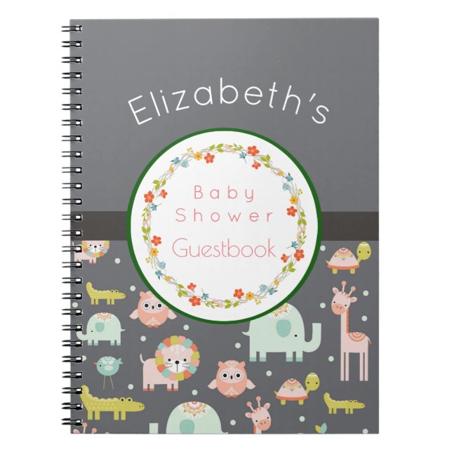 Safari Animals Mönster Baby Shower Guestbook Anteckningsbok (Framsidan)