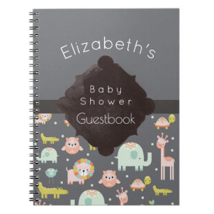 Safari Animals Mönster Baby Shower Guestbook Anteckningsbok