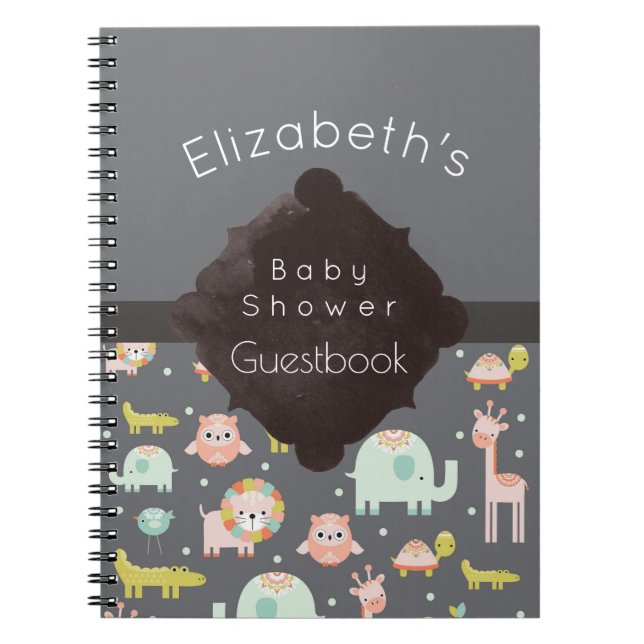 Safari Animals Mönster Baby Shower Guestbook Anteckningsbok (Framsidan)