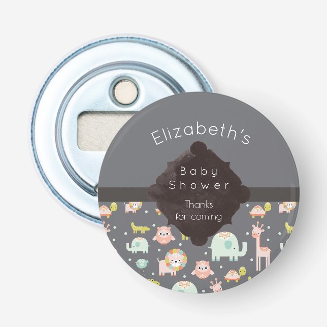 Safari Animals Mönster Nursery Art Baby Shower Flasköppnare (Framsidan)
