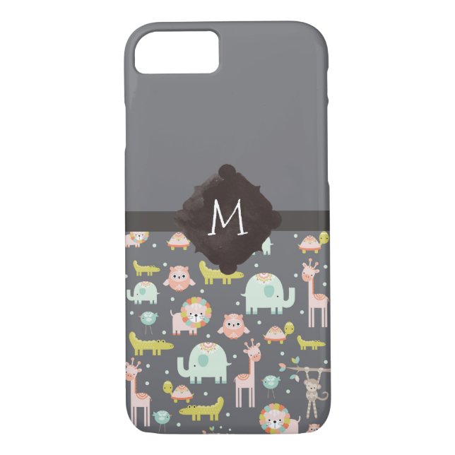Safari Animals Mönster Nursery Art Monogram Case-Mate iPhone Skal (Baksida)