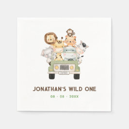 Safari Animals Napkins - Boy 1st Vild En födelseda Pappersservett