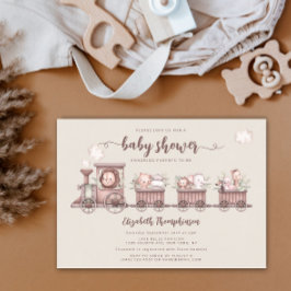 Safari Animals Neutral Baby Shower Tåg Inbjudningar
