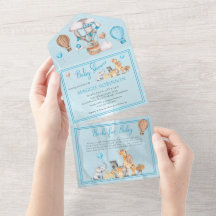 Safari Animals och Balloons Blue Boy Shower I