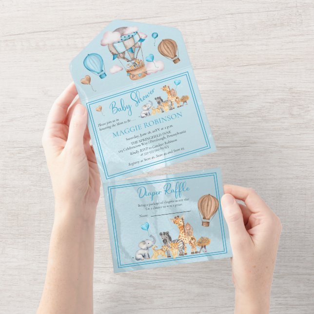 Safari Animals och Balloons Blue Boy Shower I (Avrivbar del)