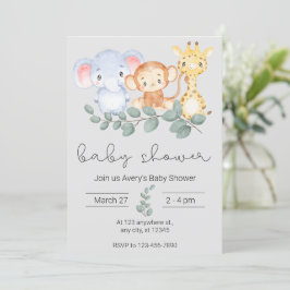 Safari Animals och Greenery Baby Shower Inbjudningar