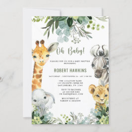 Safari Animals Oh Baby Greenery Jungle Baby Shower Inbjudningar