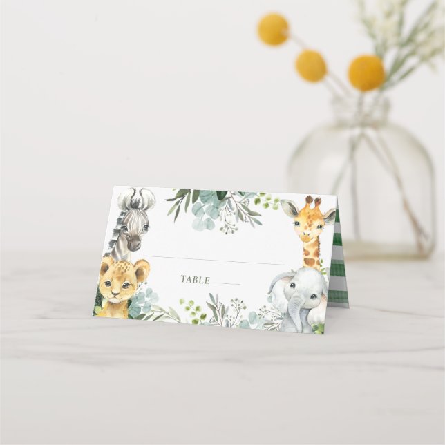 Safari Animals Oh Baby Greenery Jungle Baby Shower Placeringskort (Framsida)