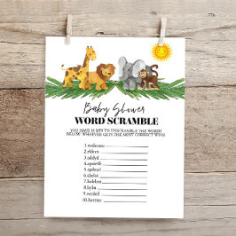 Safari Animals Ord Scrumble Baby Shower Game