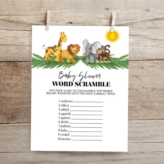 Safari Animals Ord Scrumble Baby Shower Game (Skapare uppladdad)
