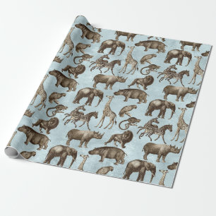 Safari Animals på Light Blue Presentpapper