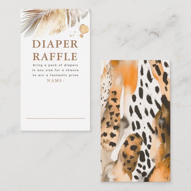 Safari Animals Päls Prints Diaper Raffle Biljett Tilläggskort (Fram/baksida)