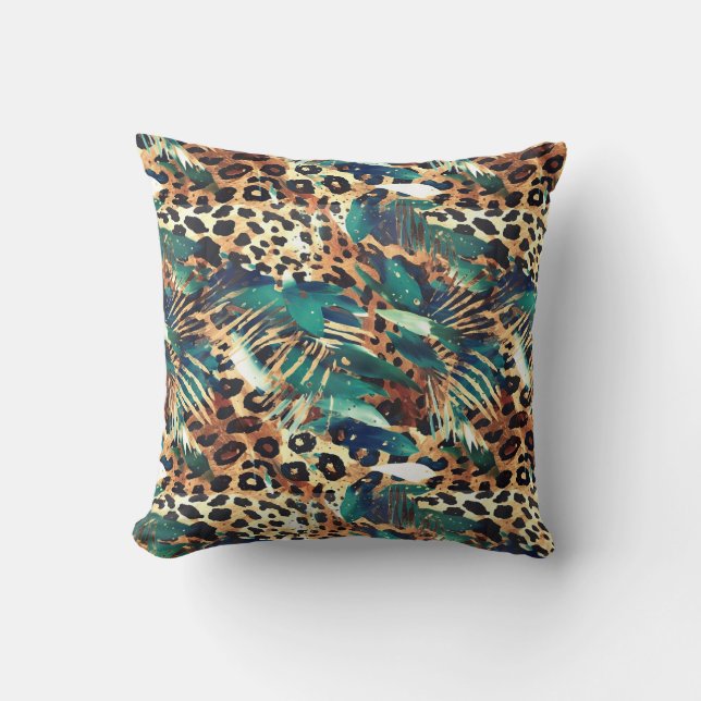 Safari Animals Päls Prints Mönster Exotic Modern Kudde (Framsida)