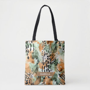Safari Animals Päls Prints Mönster Grönt & Brown Tygkasse