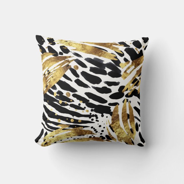 Safari Animals Päls Prints Mönster Guld & Black Kudde (Framsida)