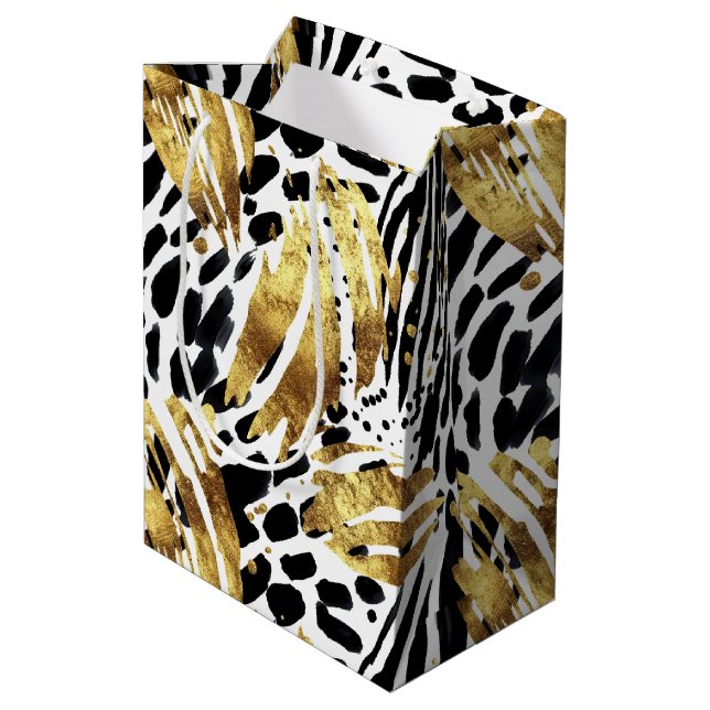Safari Animals Päls Prints Mönster Guld och Black (Baksidan Vinklad)