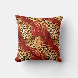 Safari Animals Päls Prints Mönster Guld & Red Kudde