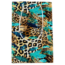 Safari Animals Päls Prints Mönster Teal Blue Guld