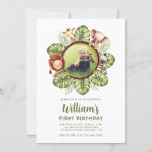 Safari Animals Photo Jungle Greenery 1:a födelseda