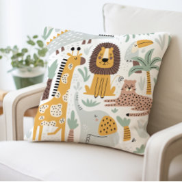 Safari Animals Pillow, Cute Jungle Animals Cushion Kudde