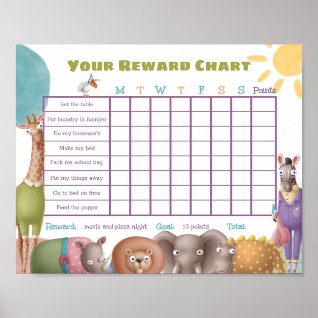 Safari Animals Reward Chore Chart Poster (Framsidan)