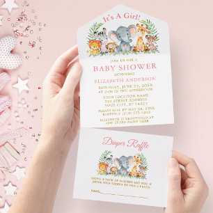 Safari Animals Rosa Baby Shower och Raffle Guld
