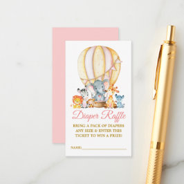 Safari Animals Rosa Ballon Diaper Raffle Shower Tilläggskort