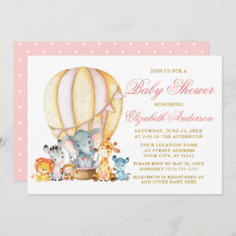 Safari Animals Rosa Balloon Dots Baby Shower Inbjudningar