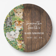 Safari Animals Rustic Baby Shower Guld Glitter