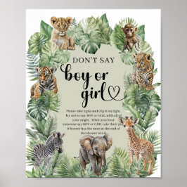 Safari Animals Säg inte BOY eller GIRL-spel Poster