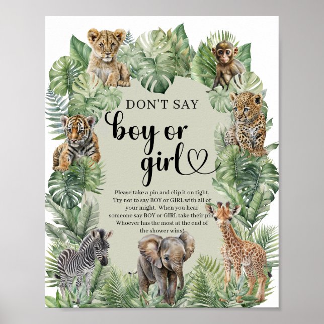Safari Animals Säg inte BOY eller GIRL-spel Poster (Framsidan)