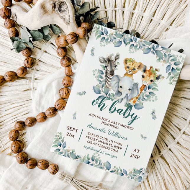 Safari Animals Sage Grönt Baby Shower Inbjudningar (Skapare uppladdad)