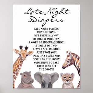 Safari Animals Sent Natt Diaper Baby Shower Poster