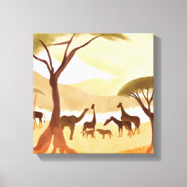Safari Animals | Silhouette Nature Watercolor Canvastryck