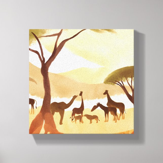 Safari Animals | Silhouette Nature Watercolor Canvastryck (Framsida)