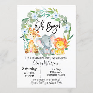Safari Animals skrans Baby Shower Inbjudningar