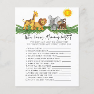 Safari Animals som känner Mamma Baby Shower Game