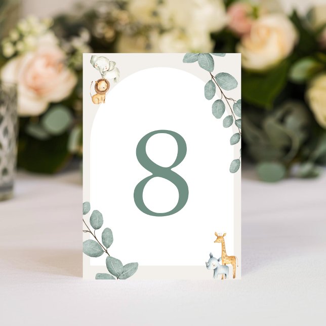 Safari Animals Table Numbers Card Bordsnummer (Skapare uppladdad)