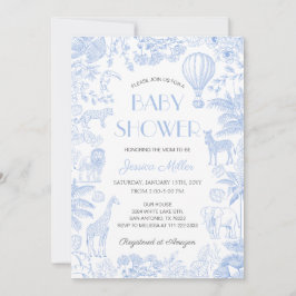 Safari Animals Toile De Jouy Boy Shower Inbjudningar