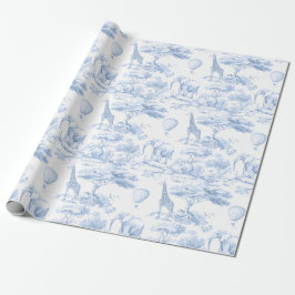 Safari Animals Toile de Jouy Dusty Blue Presentpapper