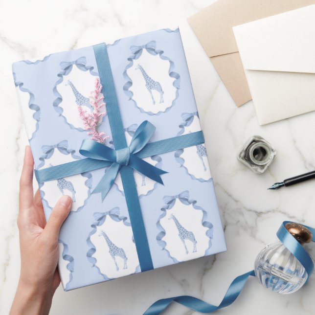 Safari Animals Toile de Jouy Dusty Blue Presentpapper (Gifting)